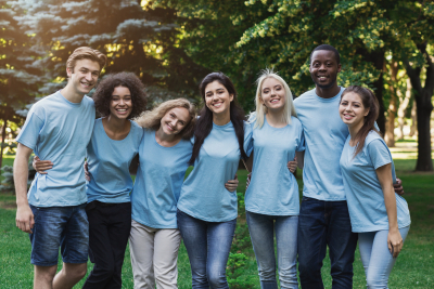 happy young diverse volunteers